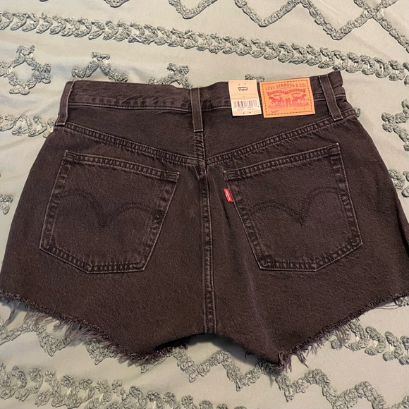 Levi's 501 Black Jean Shorts Distressed High-Waisted - Picture 3 of 5
